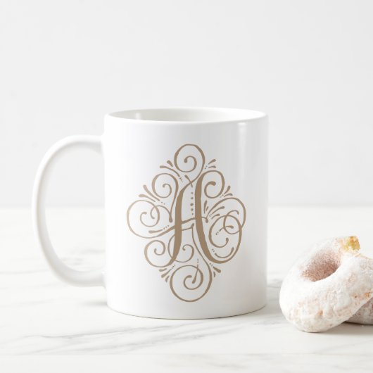 Persoonlijk Gegraveerd Monogramkrul Ornament Koffiemok (Met donut)