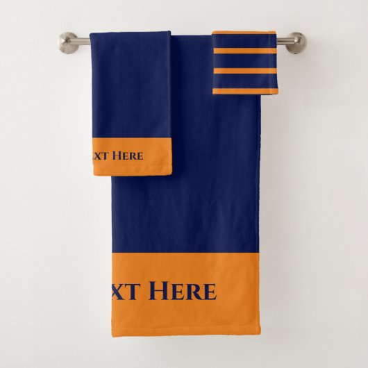 Persoonlijk gegraveerd oranje blauw gestreept effe bad handdoek (Insitu)