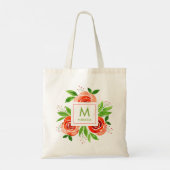 Persoonlijk Gegraveerd Perzik Waterverf Bloemmotie Tote Bag (Achterkant)