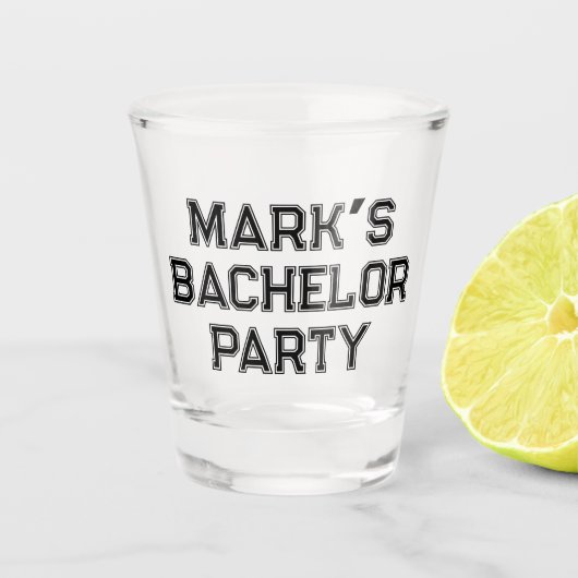 Persoonlijk gegraveerd vrijgezellenfeest geschenk shot glas (Voorkant)