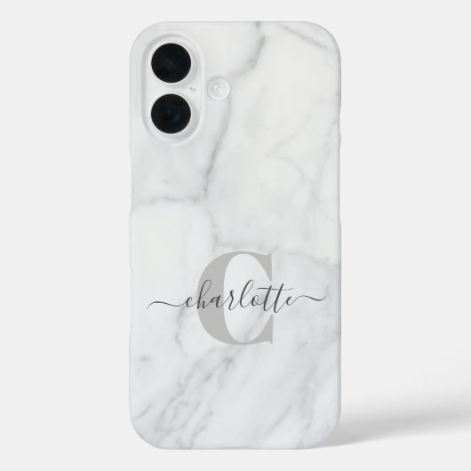 Persoonlijk Gegraveerd Wit en Grijs Marmer Monogra Case-Mate iPhone Case (Achterkant)