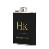 Persoonlijk gegraveerd zwart goud monogram heupfles (Links)