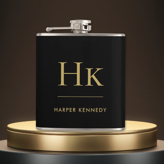 Persoonlijk gegraveerd zwart goud monogram heupfles