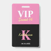 Persoonlijk Gegraveerd Zwart Modern Zoet 16 VIP Badge (Achterkant)