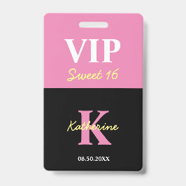 Persoonlijk Gegraveerd Zwart Modern Zoet 16 VIP Badge