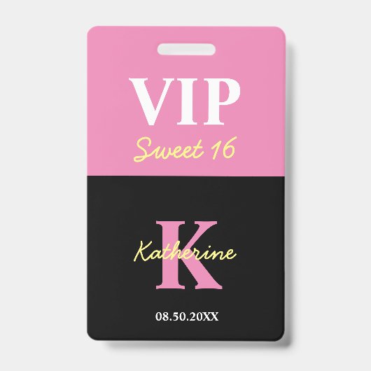 Persoonlijk Gegraveerd Zwart Modern Zoet 16 VIP Badge (Voorzijde)