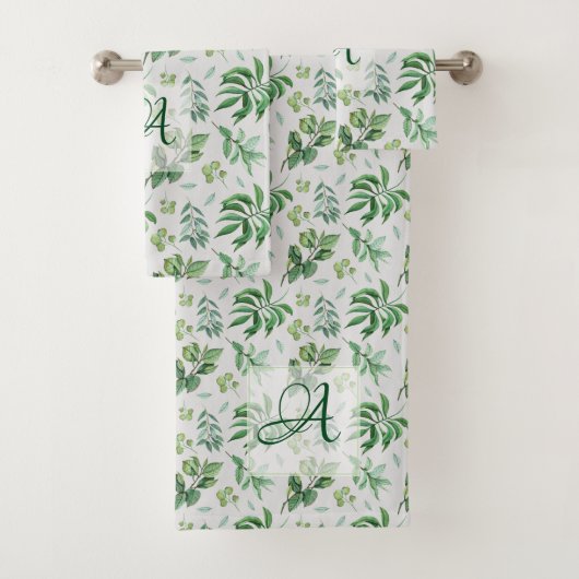 Persoonlijk Gegraveerde Groene Bladeren Botanische Bad Handdoek (Insitu)