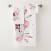 Persoonlijk gegraveerde kolibrie roze mint bloemen bad handdoek (Insitu)