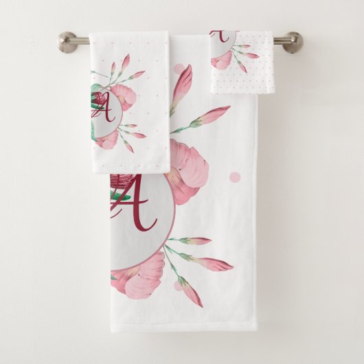 Persoonlijk gegraveerde kolibrie roze mint bloemen bad handdoek (Insitu)