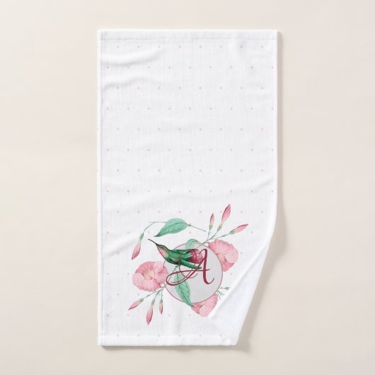 Persoonlijk gegraveerde kolibrie roze mint bloemen bad handdoek (Handdoek)