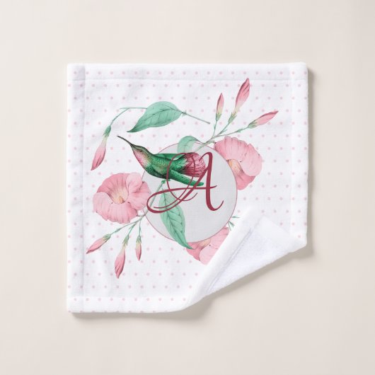 Persoonlijk gegraveerde kolibrie roze mint bloemen bad handdoek (Wasdoekje)