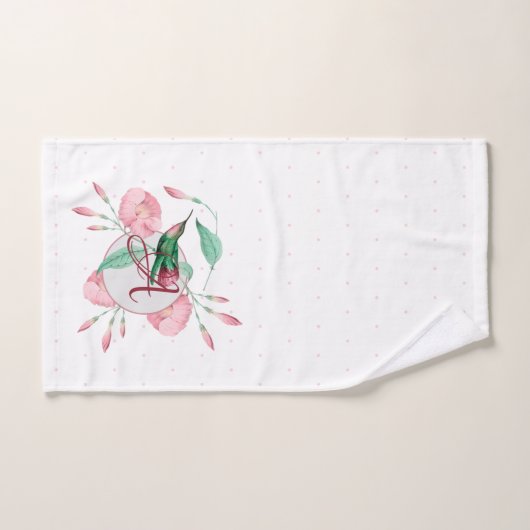 Persoonlijk gegraveerde kolibrie roze mint bloemen bad handdoek (Handdoek)