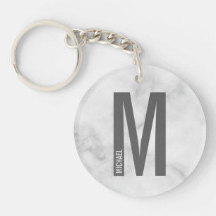 Persoonlijk gegraveerde monogram en naam in wit ma sleutelhanger