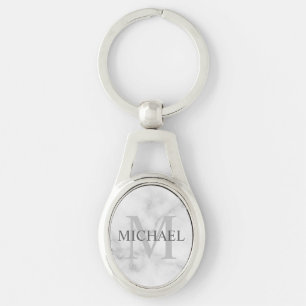 Persoonlijk gegraveerde monogram en naam in wit ma sleutelhanger