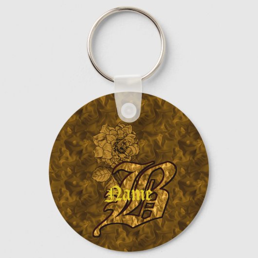 Persoonlijk gegraveerde monogram initiaal B gouden Sleutelhanger (Voorkant)