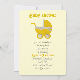 Persoonlijk, gele kinderwagen en witte strik kaart