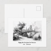 Persoonlijk Gelukkig Nieuwjaar 2025 SF Golden Gate Feestdagenkaart (Voorkant / Achterkant)