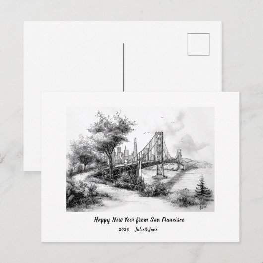 Persoonlijk Gelukkig Nieuwjaar 2025 SF Golden Gate Feestdagenkaart (Voorkant / Achterkant)