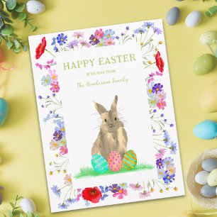 Persoonlijk Gelukkig Pasen Knuffel Konijn Bloemen Feestdagenkaart