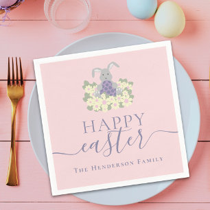 Persoonlijk Gelukkig Pasen Knuffel Konijn Bloemrij Servet