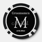 persoonlijk gemaakte bruidsjonkers zwart en wit hu poker chips (Achterkant)
