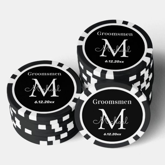 persoonlijk gemaakte bruidsjonkers zwart en wit hu poker chips (Opstapeling)