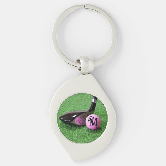 Persoonlijk gemerkte monogram fancy script roze go sleutelhanger (Voorkant)