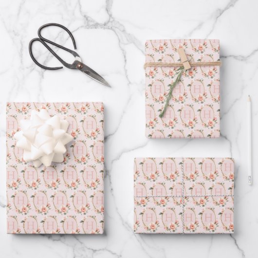 Persoonlijk gemerkte vintage bloem inpakpapier vel (Voorkant)
