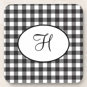 Persoonlijk gemerkte zwart-wit geruite monogram bier onderzetter