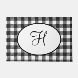Persoonlijk gemerkte zwart-wit geruite monogram deurmat