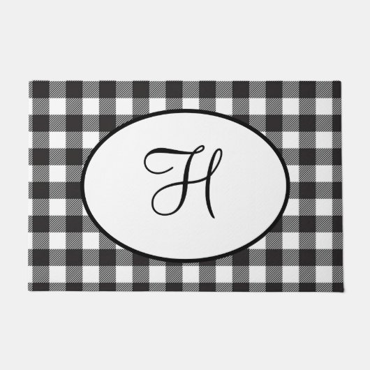 Persoonlijk gemerkte zwart-wit geruite monogram deurmat (Voorkant)