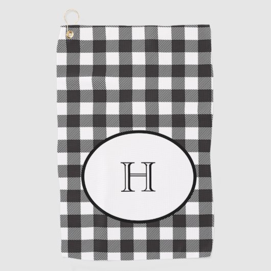 Persoonlijk gemerkte zwart-wit geruite monogram golfhanddoek (Voorkant)