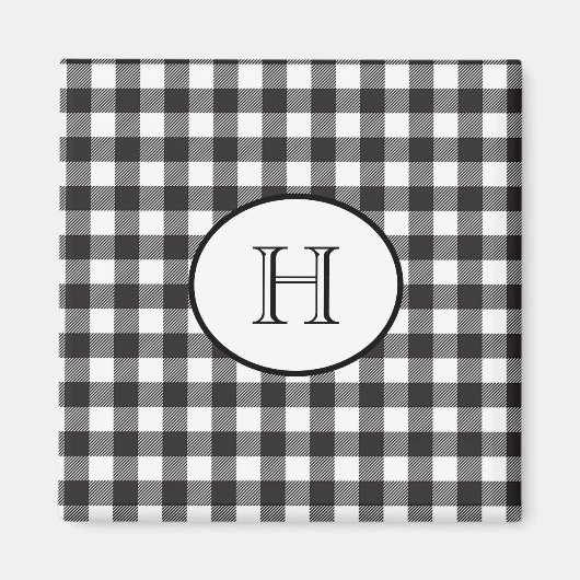 Persoonlijk gemerkte zwart-wit geruite monogram magneet (Voorkant)