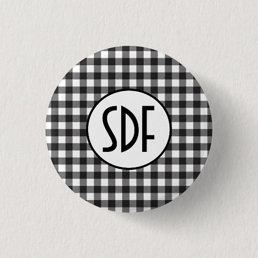 Persoonlijk gemerkte zwart-wit geruite monogram ronde button 3,2 cm (Voorkant)