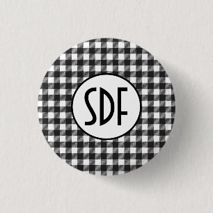 Persoonlijk gemerkte zwart-wit geruite monogram ronde button 3,2 cm