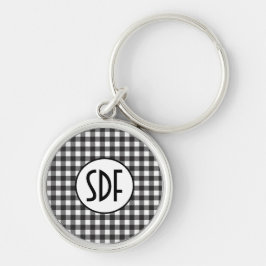 Persoonlijk gemerkte zwart-wit geruite monogram sleutelhanger