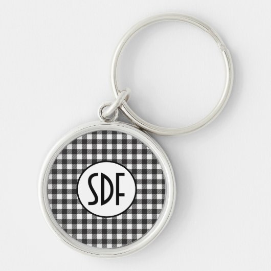 Persoonlijk gemerkte zwart-wit geruite monogram sleutelhanger (Voorkant)