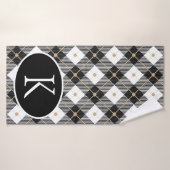 Persoonlijk gemerkte zwart wit gouden ruit badhanddoek (Badhanddoek)