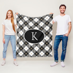 Persoonlijk gemerkte zwart wit gouden ruit fleece deken