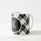 Persoonlijk gemerkte zwart wit gouden ruit koffiemok (Voorkant rechts)