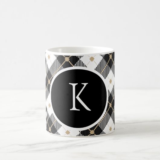 Persoonlijk gemerkte zwart wit gouden ruit koffiemok (Center)