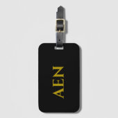 Persoonlijk gemerkte zwarte en gouden monogram bagagelabel (Voorkant (verticaal))
