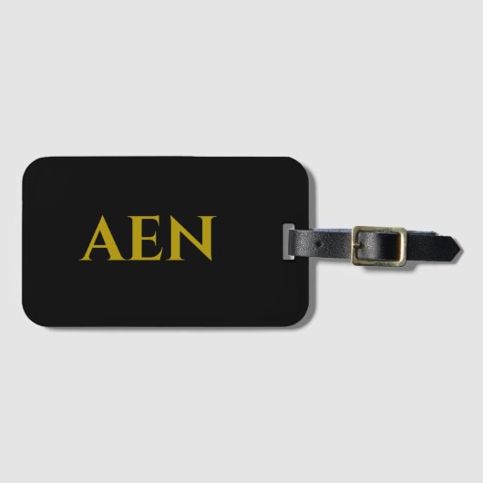 Persoonlijk gemerkte zwarte en gouden monogram bagagelabel (Voorkant (horizontaal))