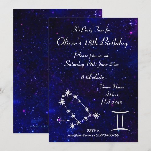 Persoonlijk Gemini Zodiac Galaxy Feest Kaart (Voorkant / Achterkant)