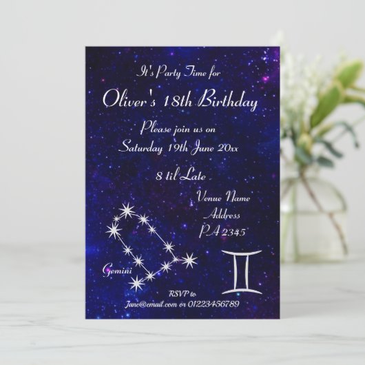 Persoonlijk Gemini Zodiac sterrenstelsel feest Kaart (Staand voorkant)