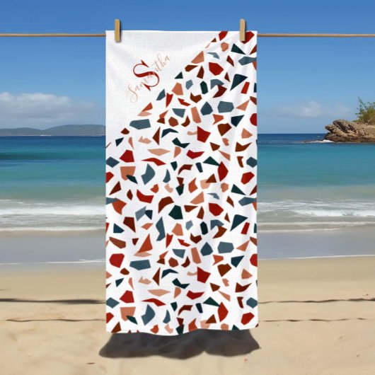 Persoonlijk geometrisch patroon met monogram strandlaken