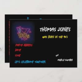 Persoonlijk georganiseerd 90's thema retro feest kaart