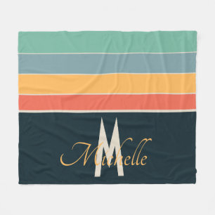 Persoonlijk geretroe monogram Streep Naam Jaren 70 Fleece Deken