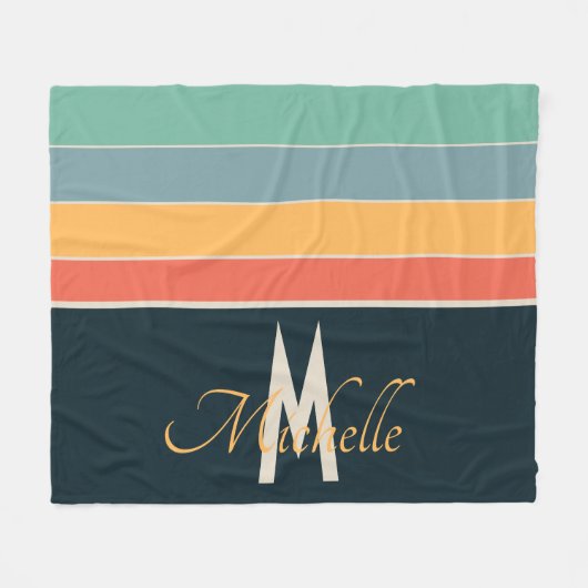 Persoonlijk geretroe monogram Streep Naam Jaren 70 Fleece Deken (Voorkant (Horizontaal))