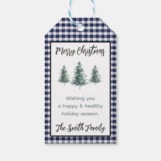 Persoonlijk geruit flanel, Kerstboom Cadeaulabel (Voorkant)